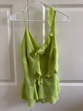 Women’s Lime Green Ruffle V-Neck Top